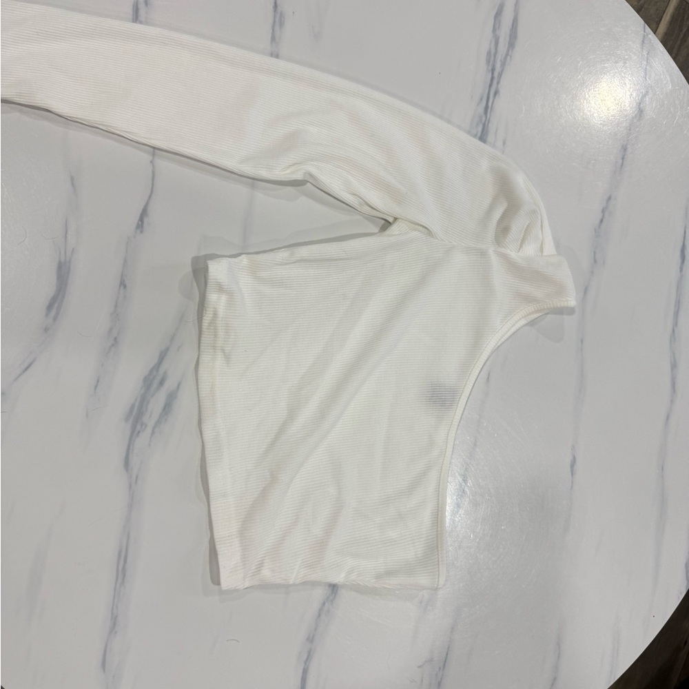 SHEIN Cream Ribbed One-Shoulder Top